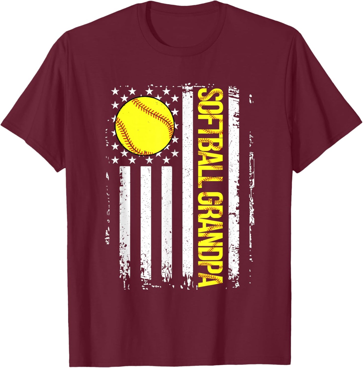 Softball Grandpa American Flag Vintage ic Game Day T-Shirt - T-Shirt | Maroon