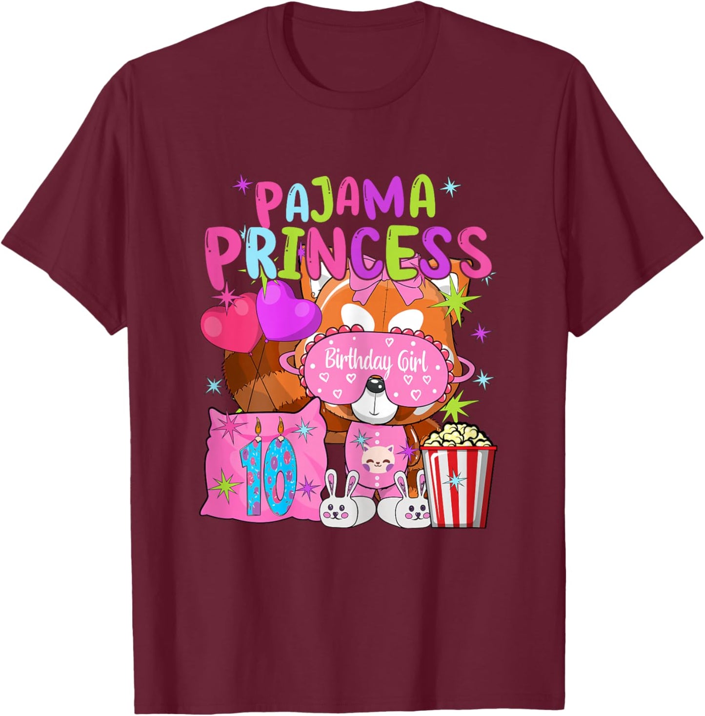 10th Birthday Pajama Party Theme 10 Years Old Birthday Girl T-Shirt - T-Shirt | Maroon