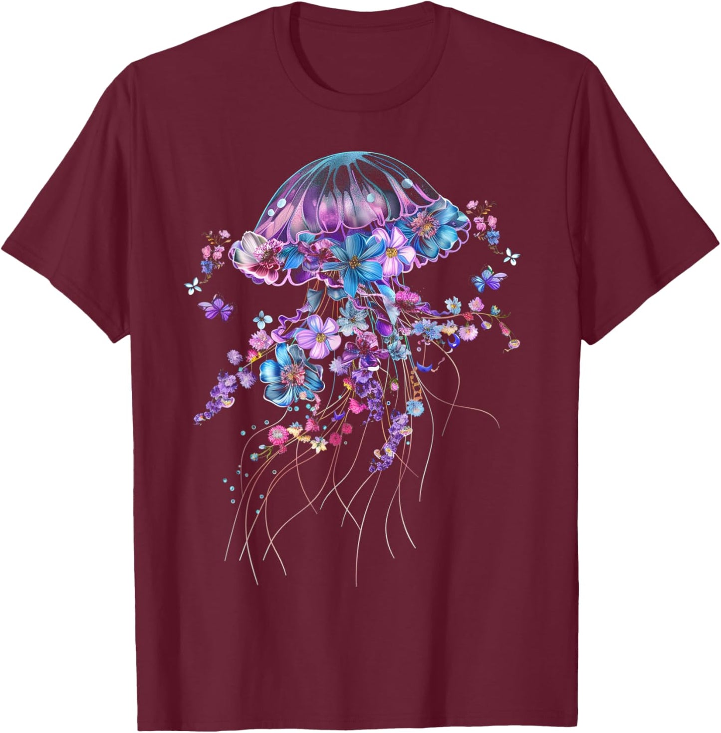 Jellyfish Flowers Vintage Floral Scuba Diving Surf T-Shirt - T-Shirt | Maroon