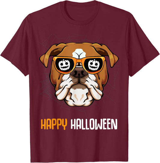 English Bulldog In Sunglasses Lazy Halloween Costume Dog Men Women Kids T-Shirt - T-Shirt | Maroon