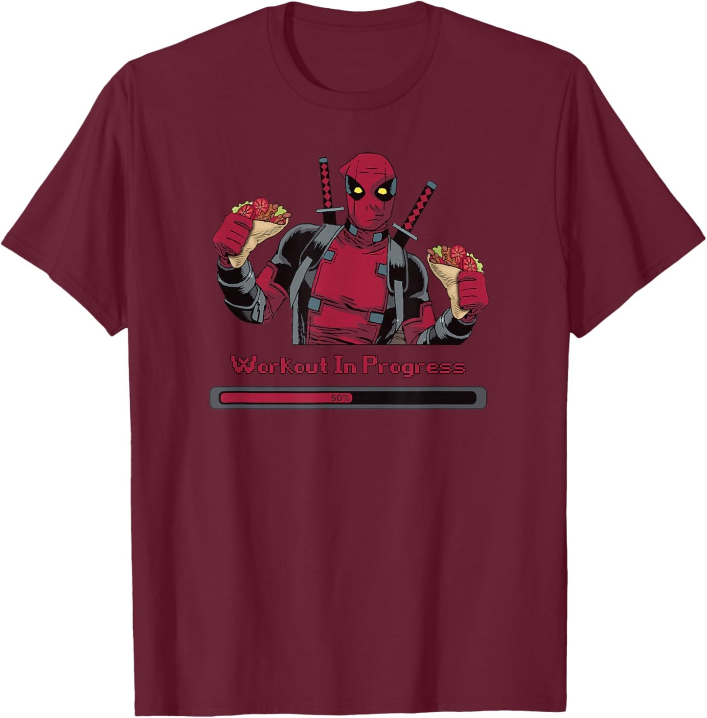 Marvel Deadpool Workout in Progress Tacos T-Shirt - T-Shirt | Maroon