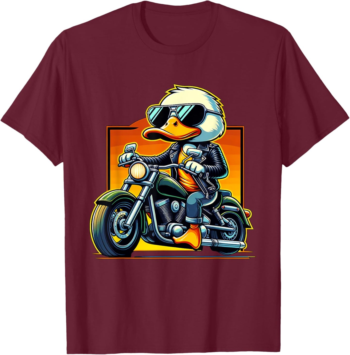 Biker Duck Riding Motorbike T-Shirt - T-Shirt | Maroon