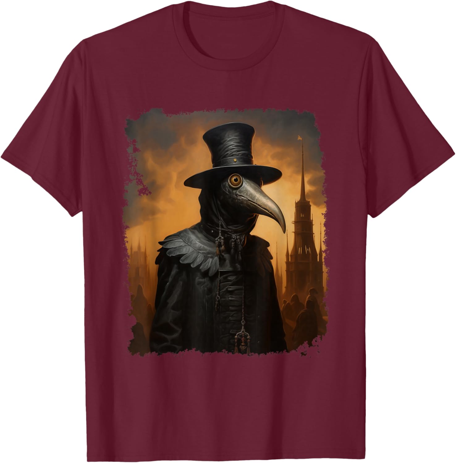 Plague Doctor Black T-Shirt - T-Shirt | Maroon