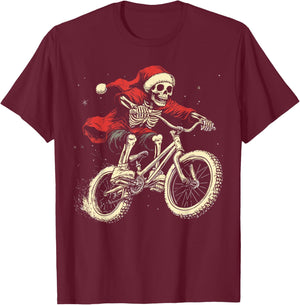 Santa Skeleton BMX Boys Kids Christmas Xmas Pajama T-Shirt - T-Shirt | Maroon