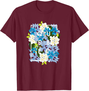 Flowers of Quebec Word Art - Quebecois Pride T-Shirt - T-Shirt | Maroon