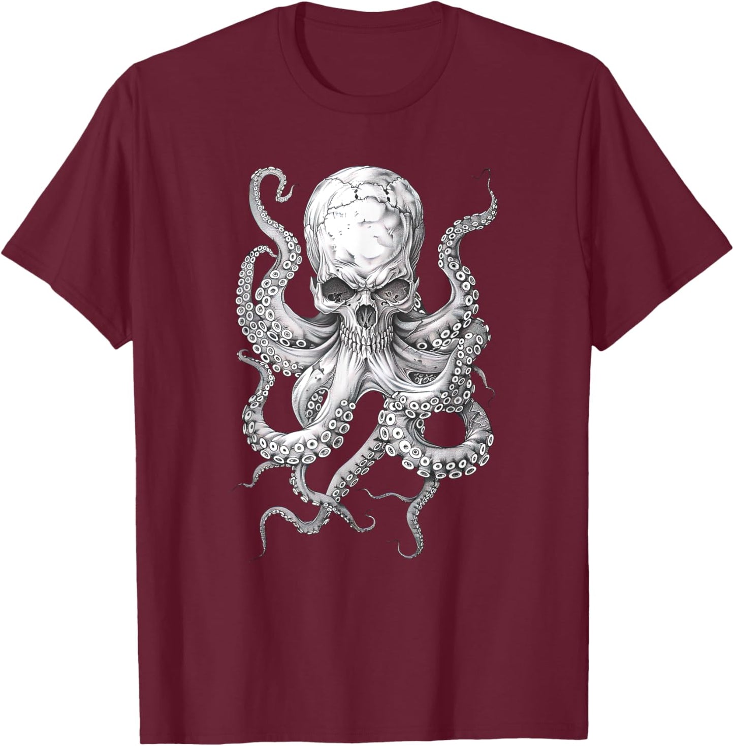 Vintage Skull Octopus Kraken Ocean Monster Goth Grunge Art T-Shirt - T-Shirt | Maroon