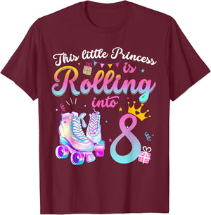 Roller Skate 8th Birthday Shirt 8 Year Old Girl Party Outfit T-Shirt - T-Shirt | Maroon