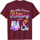 Roller Skate 8th Birthday Shirt 8 Year Old Girl Party Outfit T-Shirt - T-Shirt | Maroon