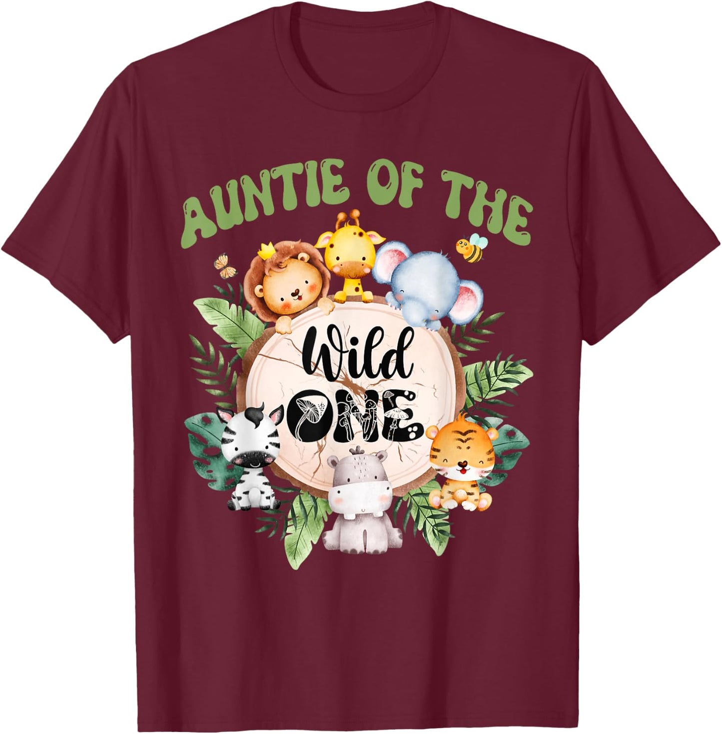 Auntie Of The Wild One 1st Birthday Safari Family Matching T-Shirt - T-Shirt | Maroon