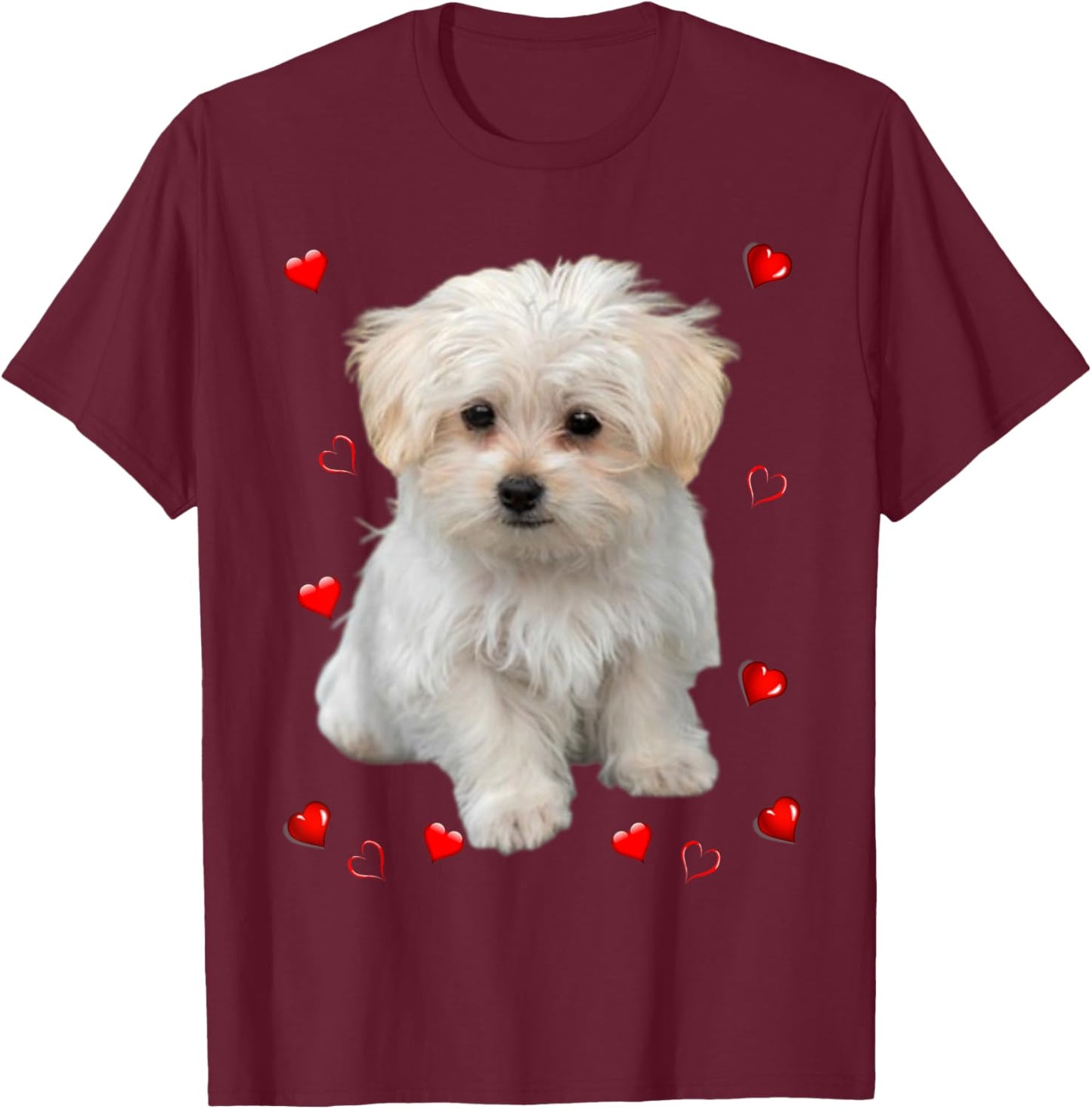 Maltese Dog Lover Puppy Owner Hearts, Maltipoo Mix Fans T-Shirt - T-Shirt | Maroon