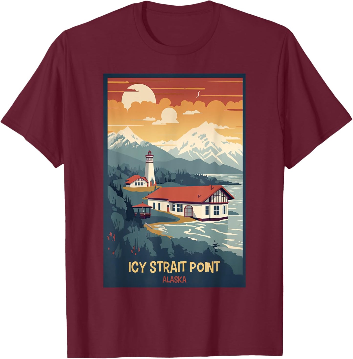 Icy Strait Point, Alaska Retro Travel Poster Graphic T-Shirt - T-Shirt | Maroon