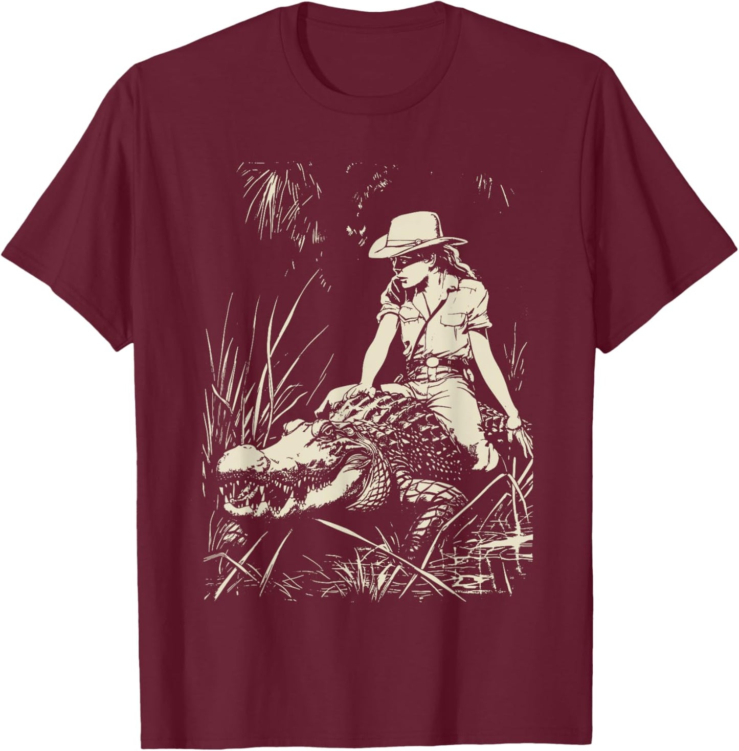 Girl riding Alligator | Weird Funny Florida Crocodile Meme T-Shirt - T-Shirt | Maroon