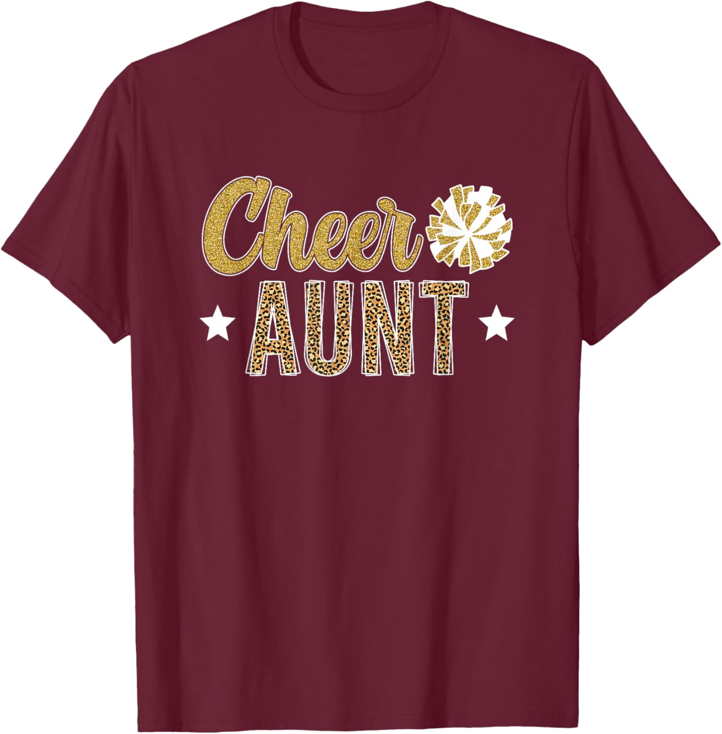 Cheer Aunt Leopard Cheerleading Auntie Cheerleader Aunt T-Shirt - T-Shirt | Maroon