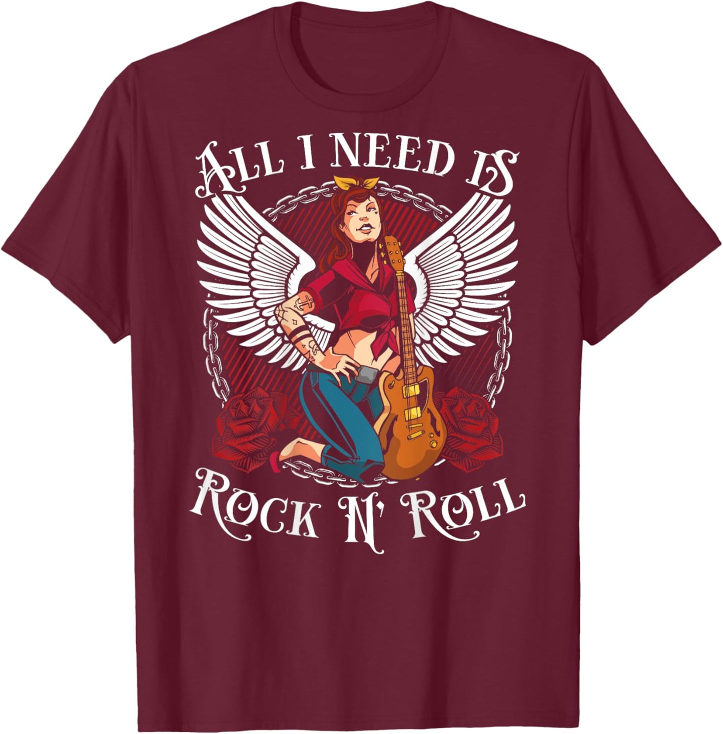 All I Need Is Rock N´ Roll | Rockabilly & Rock N' Roll T-Shirt - T-Shirt | Maroon