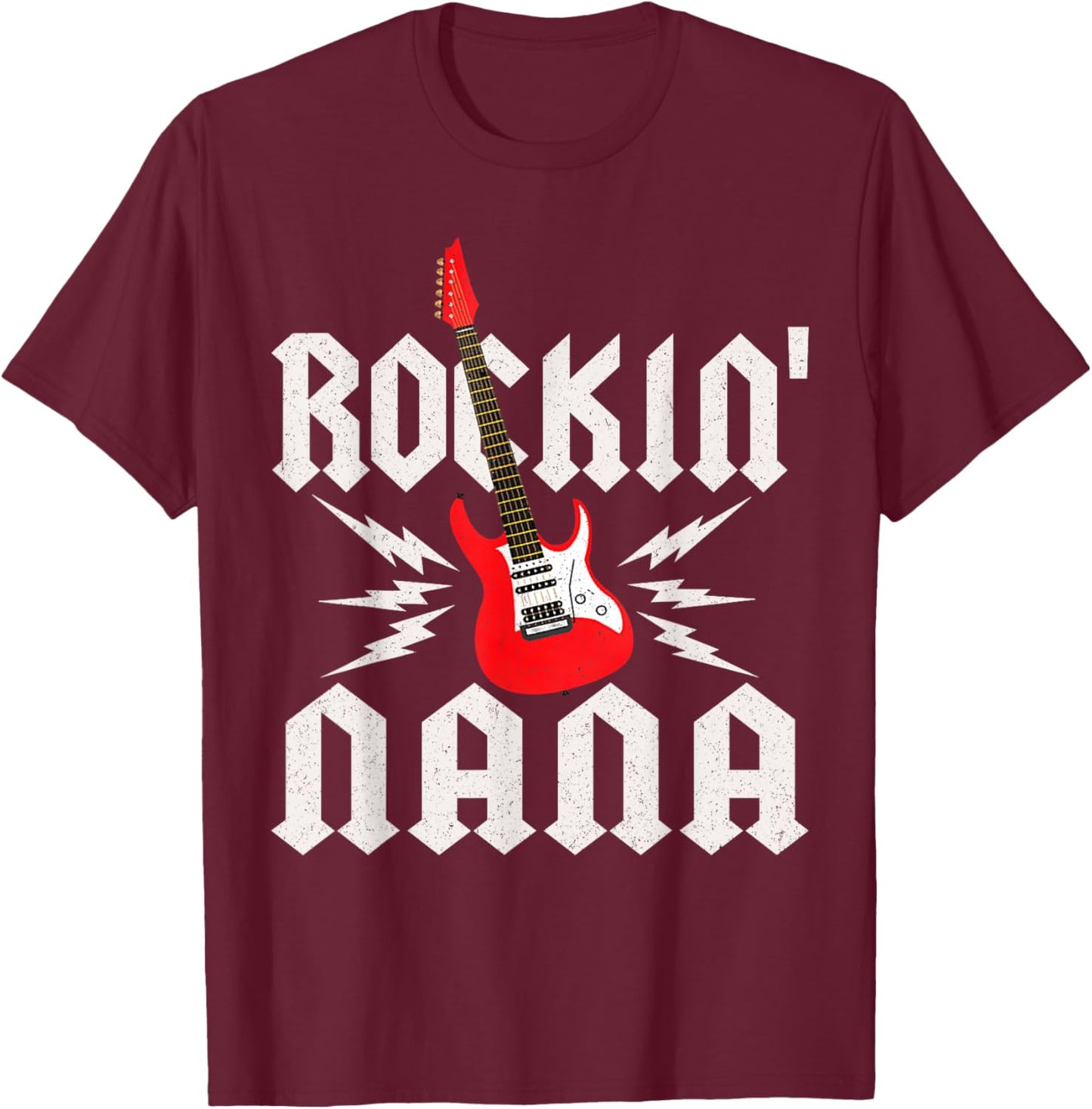 Nana Rockin One Birthday Family Matching Rock Guitar T-Shirt - T-Shirt | Maroon