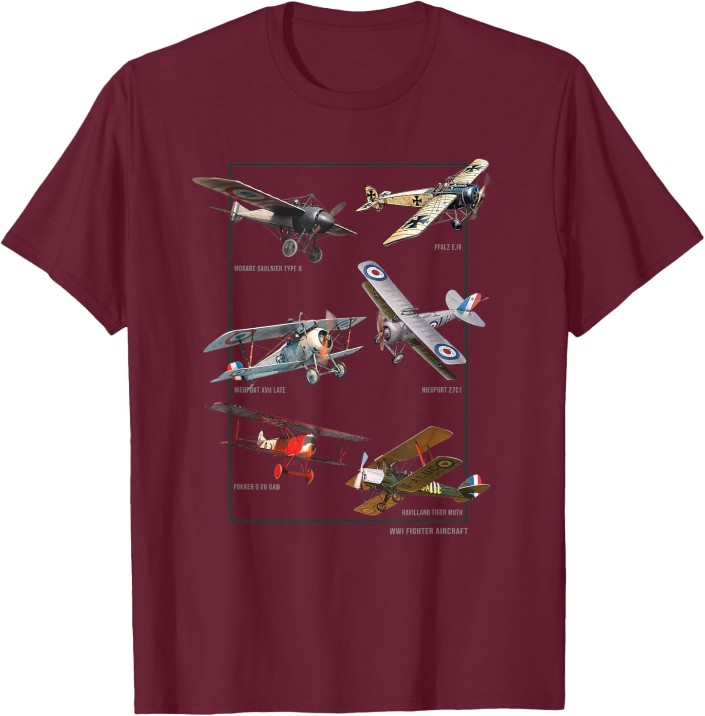 WWI Fighters Airplanes T-Shirt - T-Shirt | Maroon