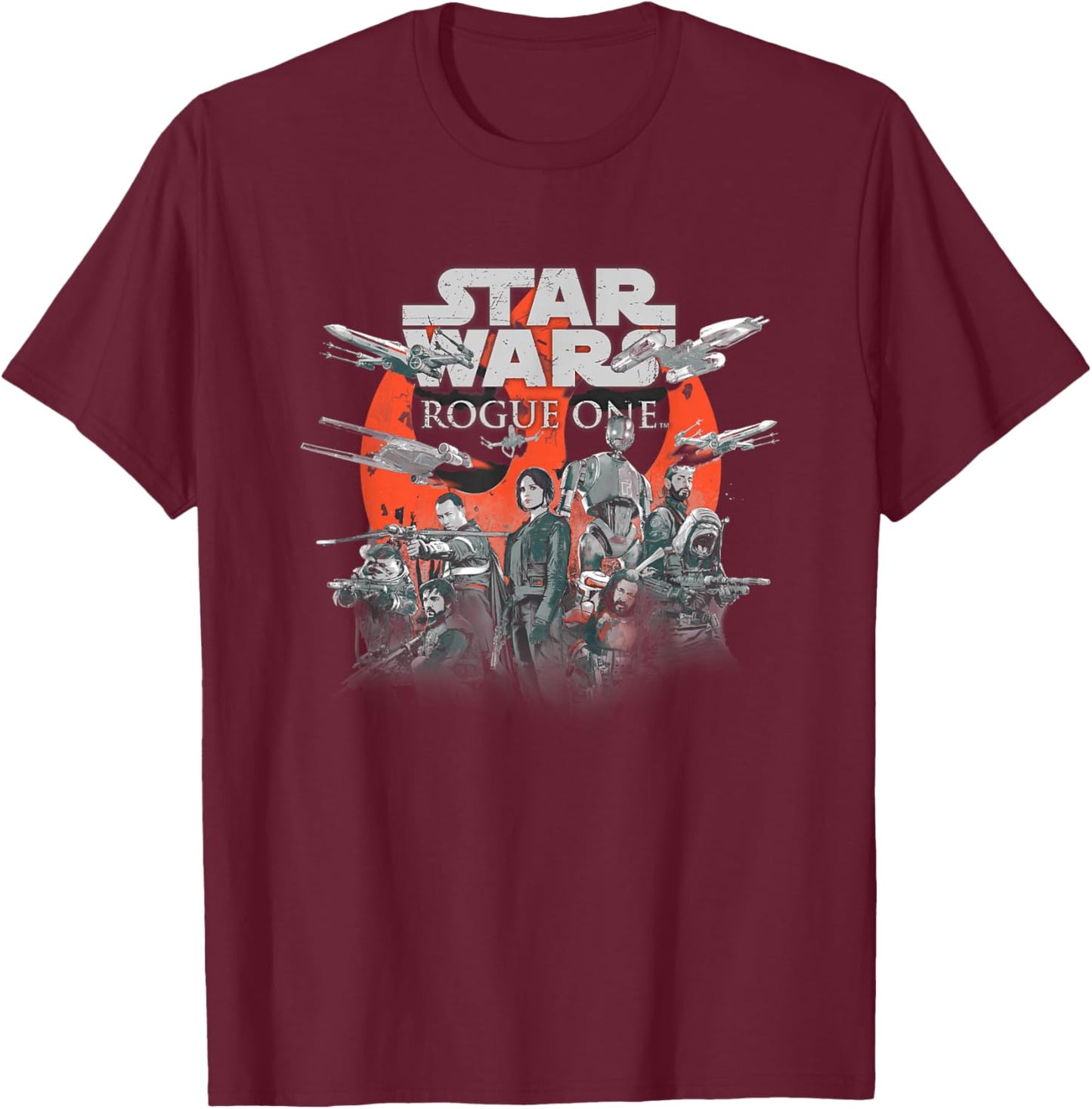 Star Wars Rogue One Distressed Rebel Group Vignette T-Shirt - T-Shirt | Maroon