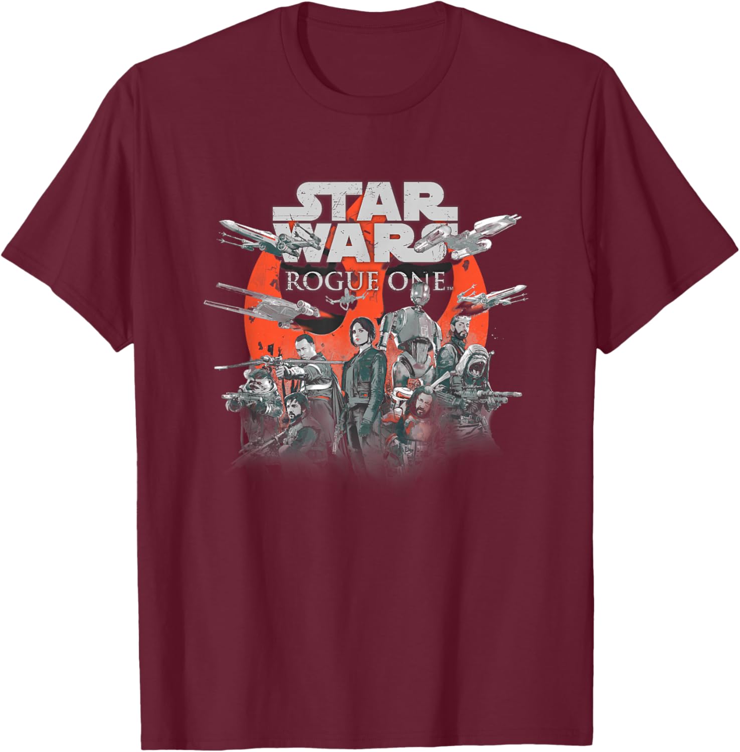 Star Wars Rogue One Distressed Rebel Group Vignette T-Shirt - T-Shirt | Maroon