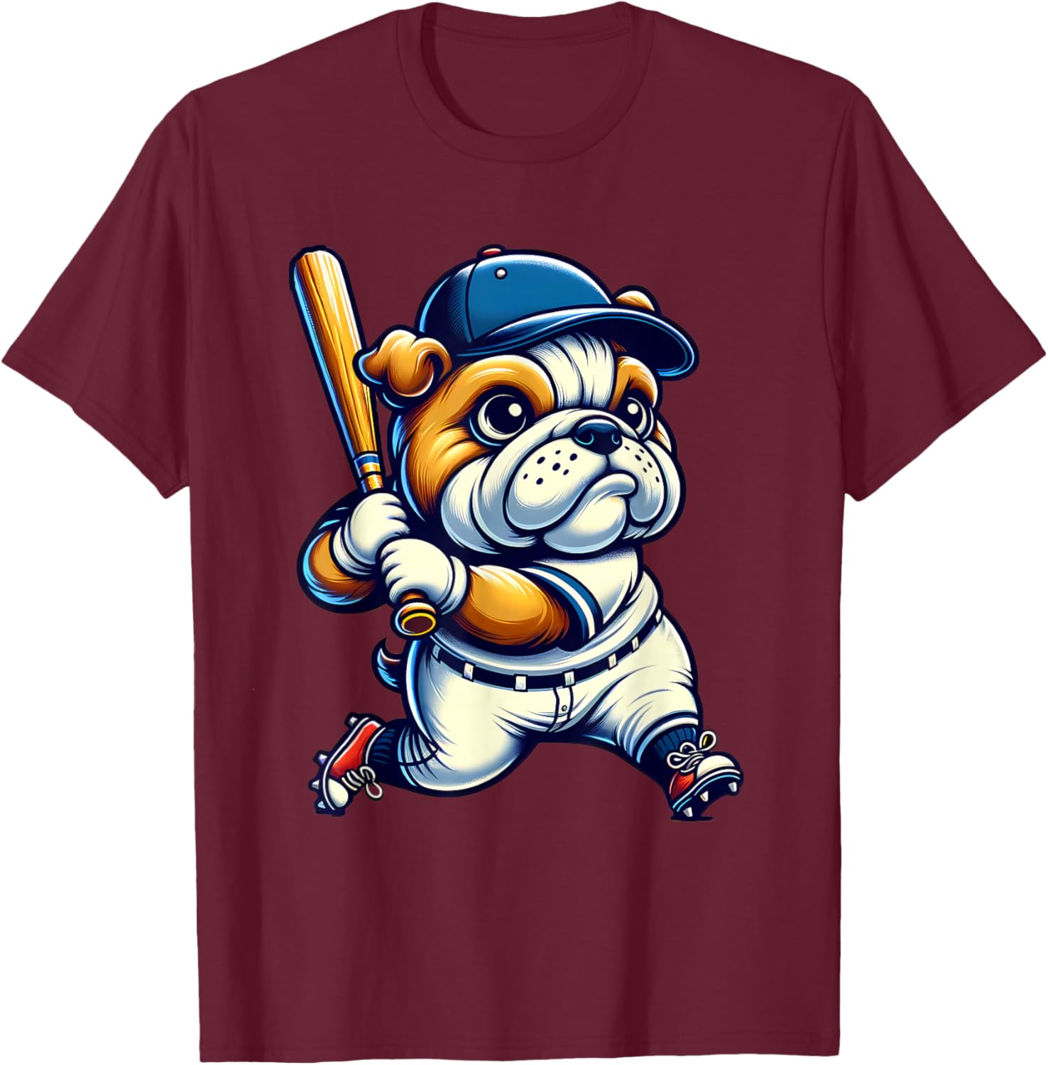 English Bulldog Baseball Player Dog Lover Men Women Kids T-Shirt - T-Shirt | Maroon