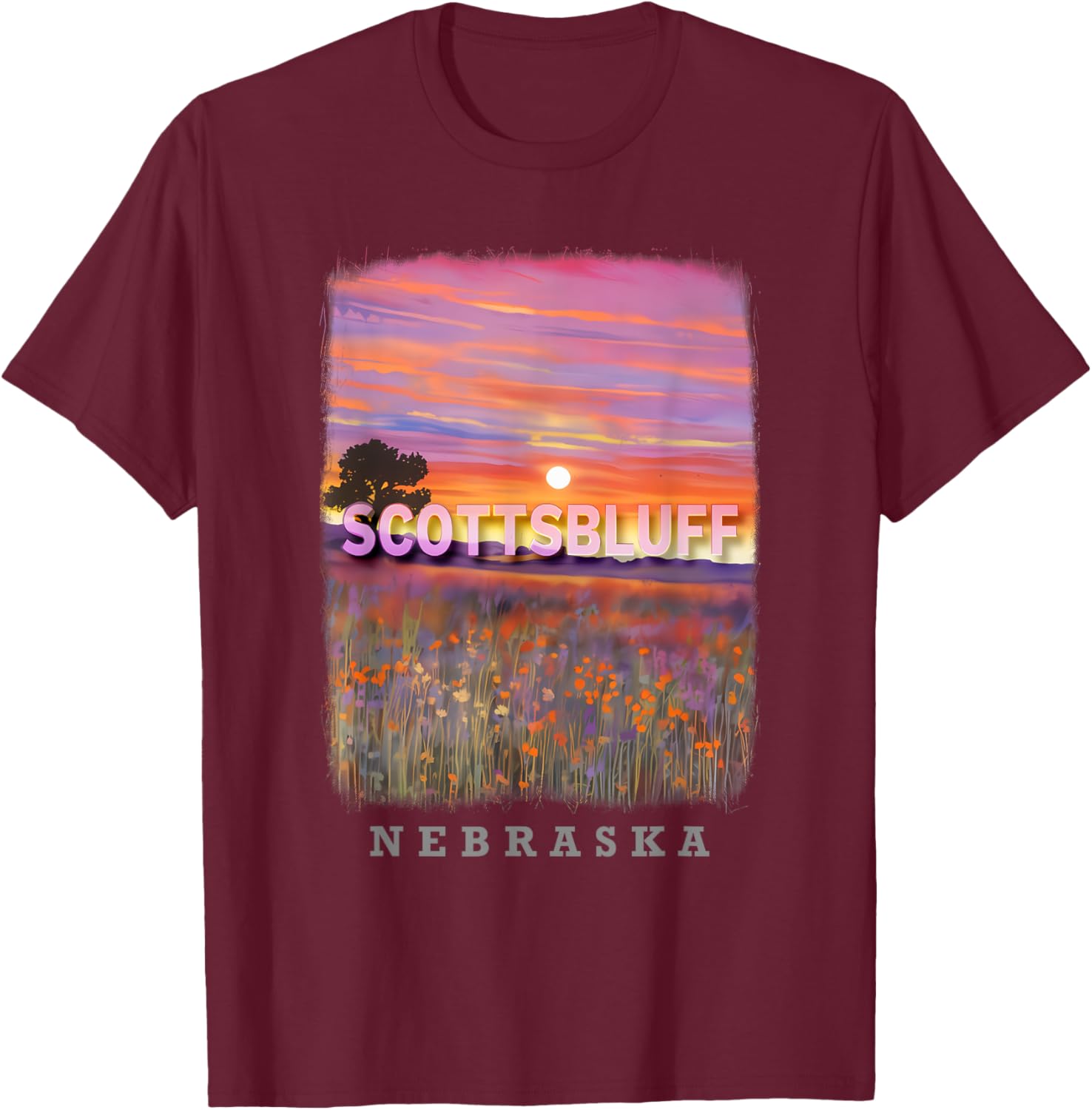 Scottsbluff Nebraska NE Prairie Skies SD226 T-Shirt - T-Shirt | Maroon