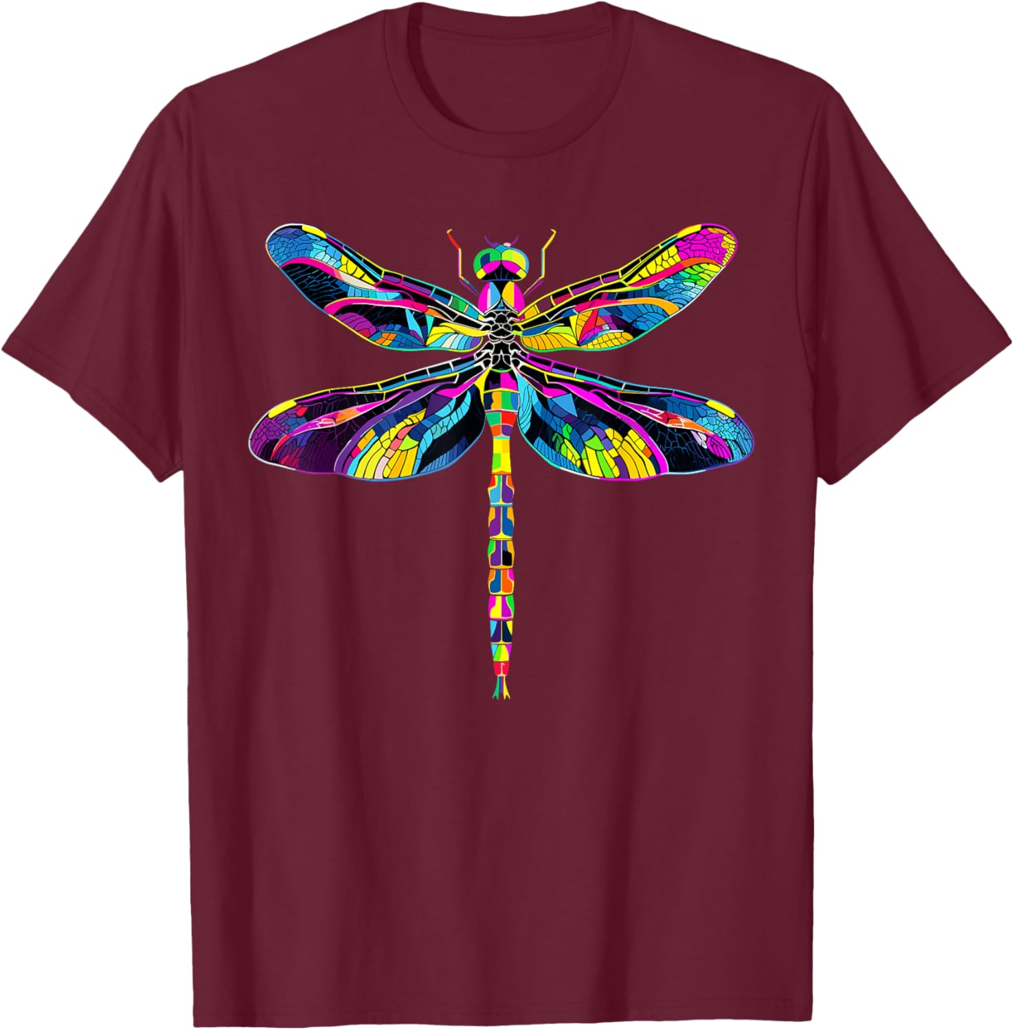 Dragonfly Dragonfly Flying Insects Colorful Wings Soft , Black, S T-Shirt - T-Shirt | Maroon