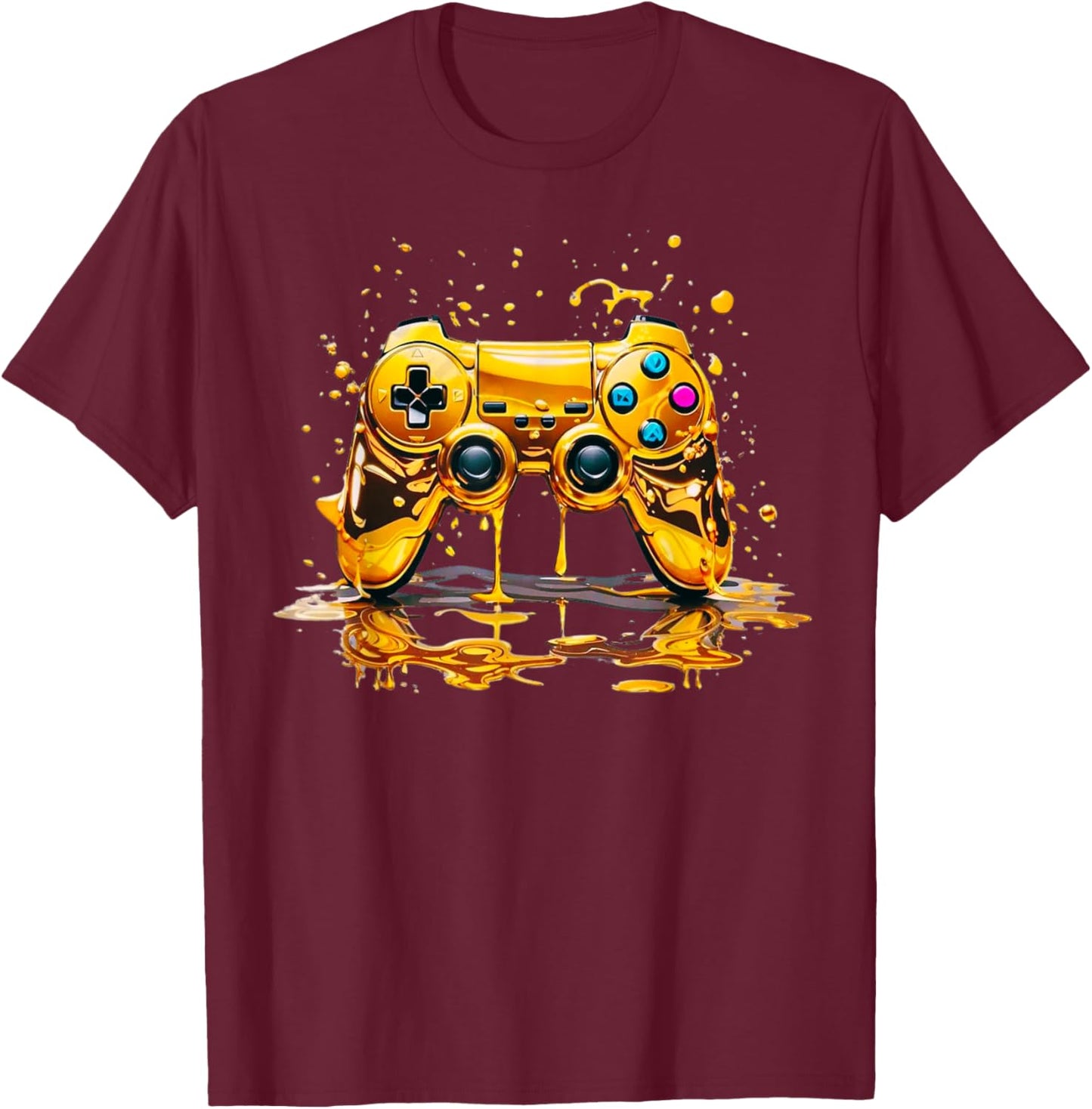 Gold Splash Video Game Controller Golden Gamer Gaming T-Shirt - T-Shirt | Maroon
