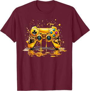 Gold Splash Video Game Controller Golden Gamer Gaming T-Shirt - T-Shirt | Maroon