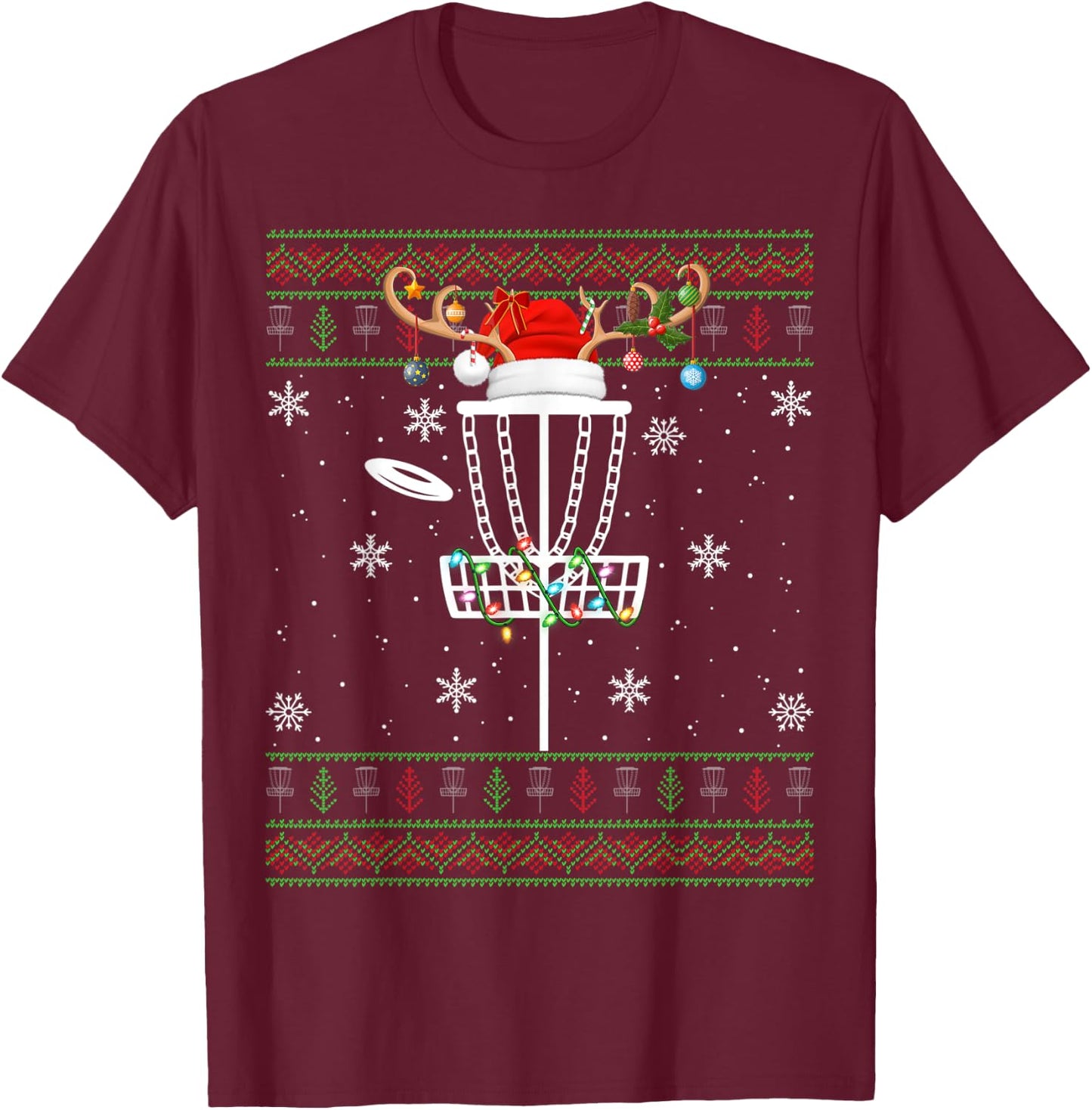 Disc Golf Ugly Xmas Lighting Santa Disc Golf Christmas T-Shirt - T-Shirt | Maroon