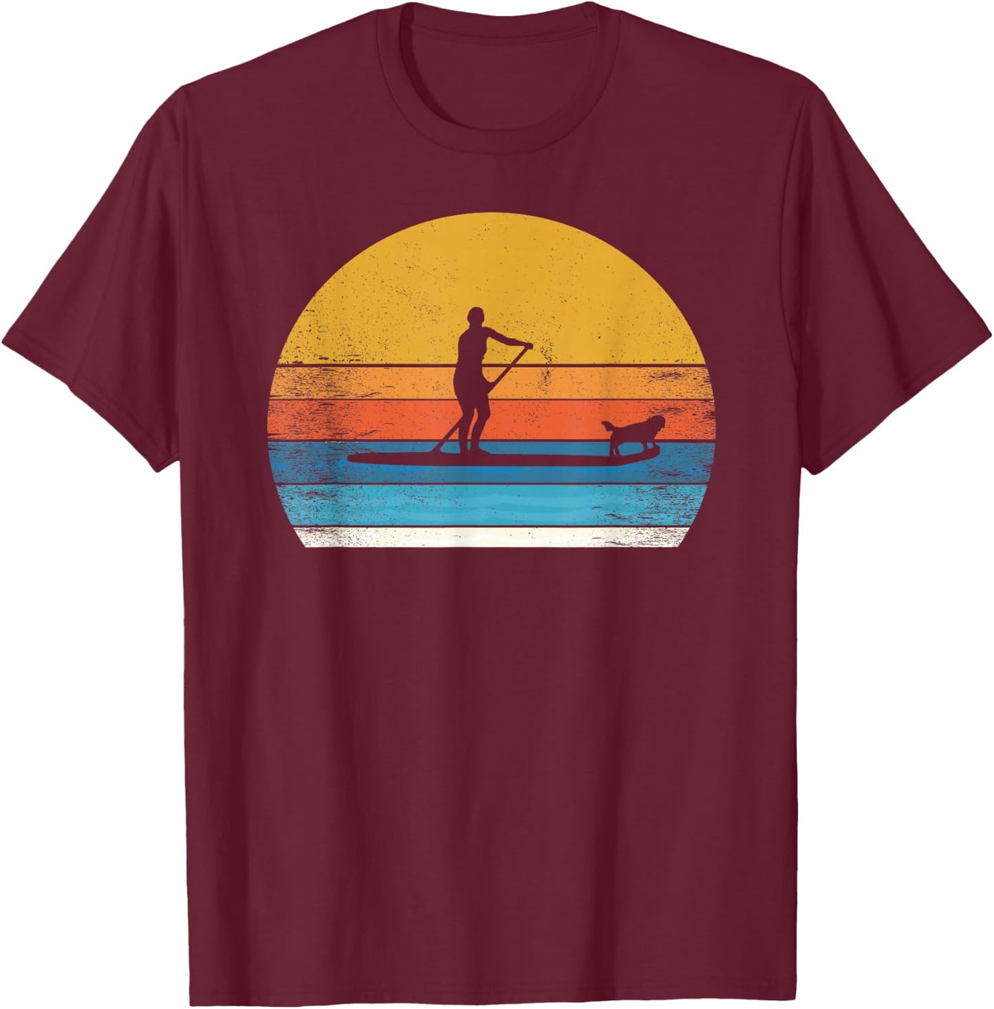 Cool funny Stand Up Paddle Board Dog SUP Paddling Boarding T-Shirt - T-Shirt | Maroon