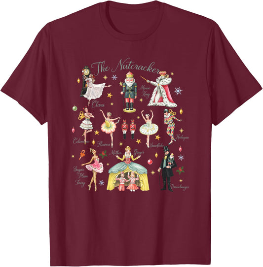 Christmas Nutcracker Ballet Sugar Plum Fairy King Holiday T-Shirt - T-Shirt | Maroon