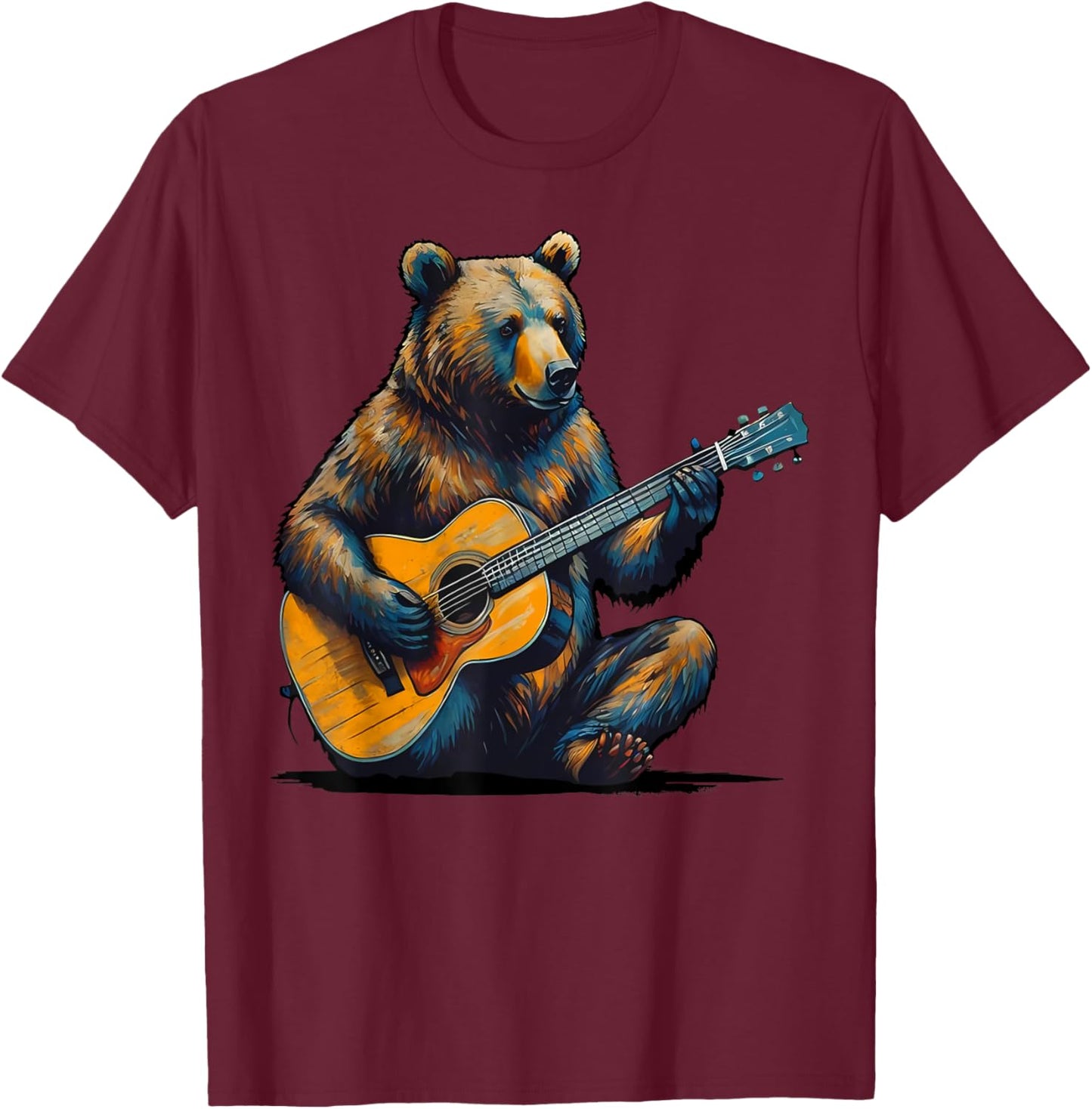 Bear Playing Guitar Abstract Funny Guitar Bear Music T-Shirt - T-Shirt | Maroon