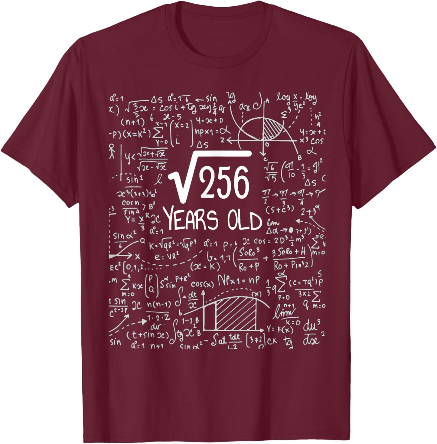 16th Birthday Square Root of 256: 16 Years Old T-Shirt - T-Shirt | Maroon