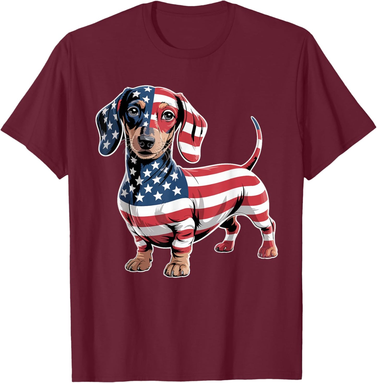 Dachshund Dog 4th of July American Flag Gifts Women T-Shirt - T-Shirt | Maroon