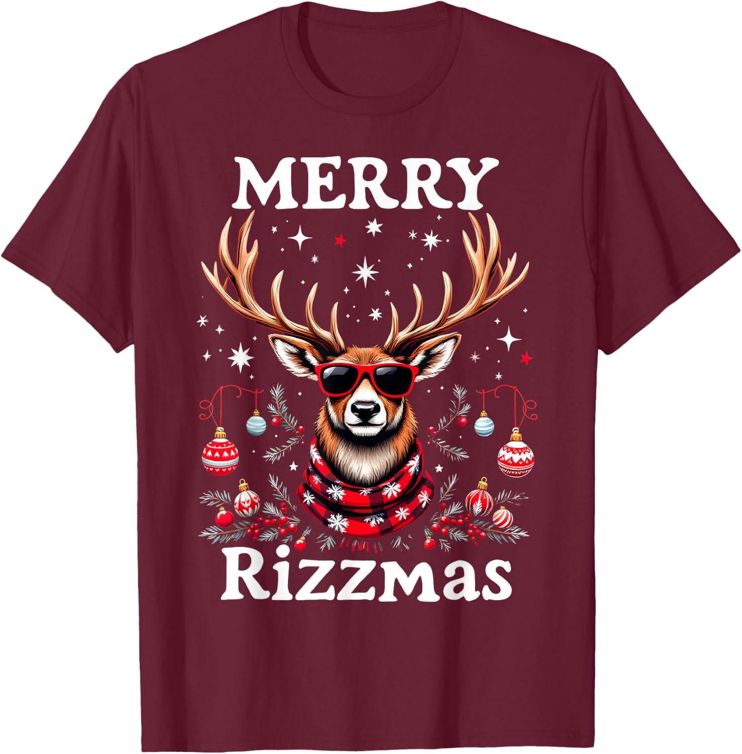 Merry Rizzmas Funny Christmas Reindeer Holiday T-Shirt - T-Shirt | Maroon