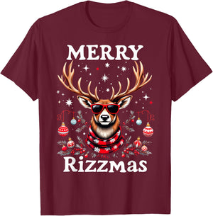 Merry Rizzmas Funny Christmas Reindeer Holiday T-Shirt - T-Shirt | Maroon