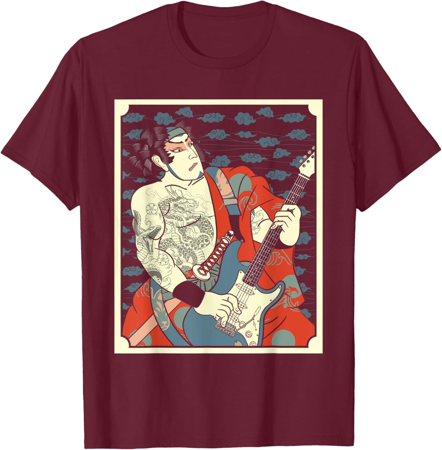 Samurai Musician Bass Guitar Warrior Guitarist Music Lovers T-Shirt - T-Shirt | Maroon
