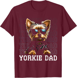 Yorkie Dad Sunglasses Yorkshire Terrier Funny Dog Lover T-Shirt - T-Shirt | Maroon