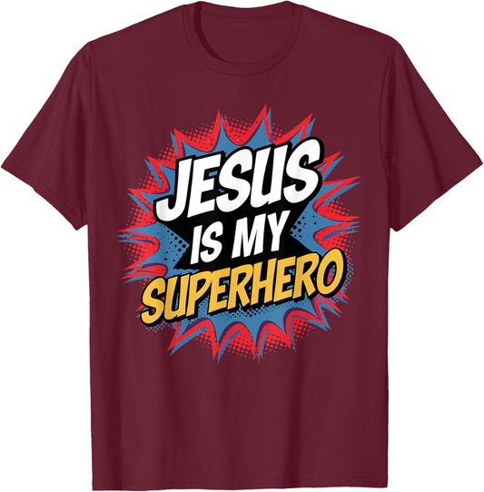 Boy Jesus Is My Superhero Christian Men Kids God Son Toddler T-Shirt - T-Shirt | Maroon