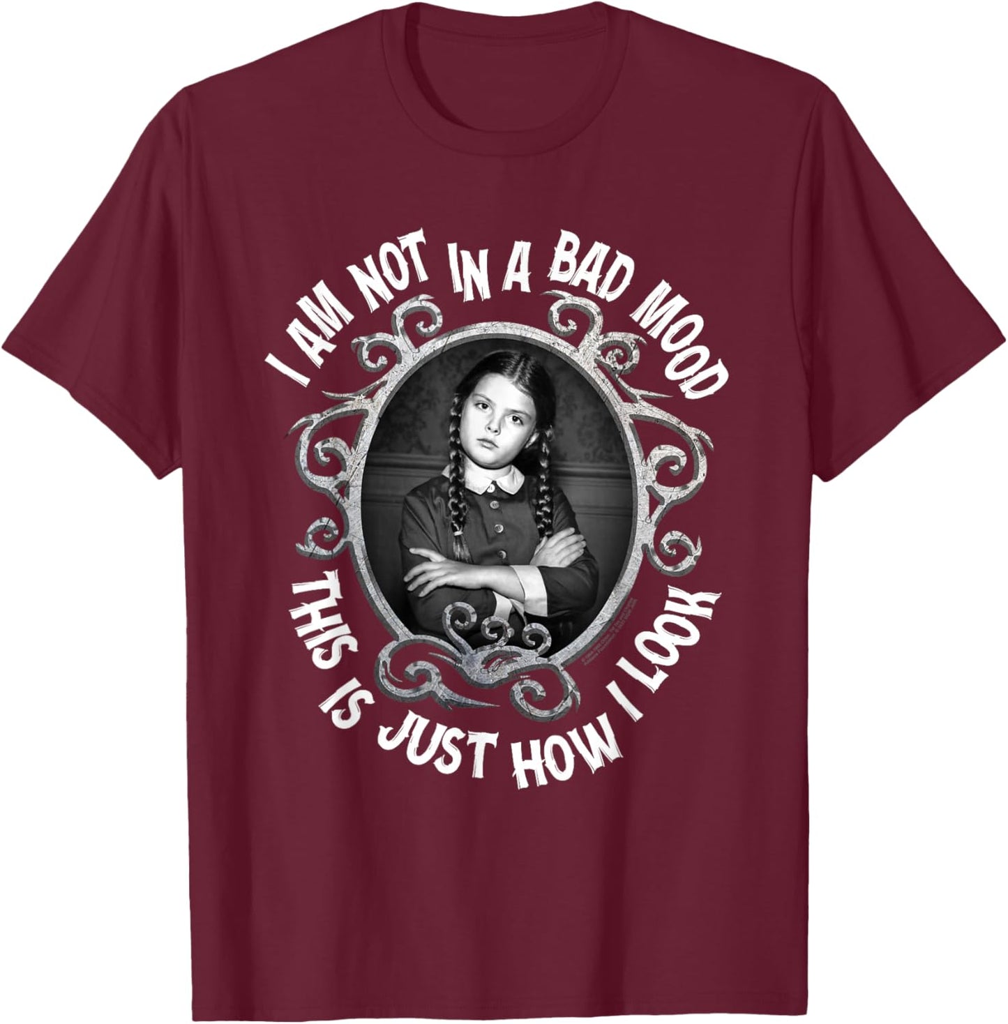 The Addams Family Wednesday Bad Mood T-Shirt - T-Shirt | Maroon
