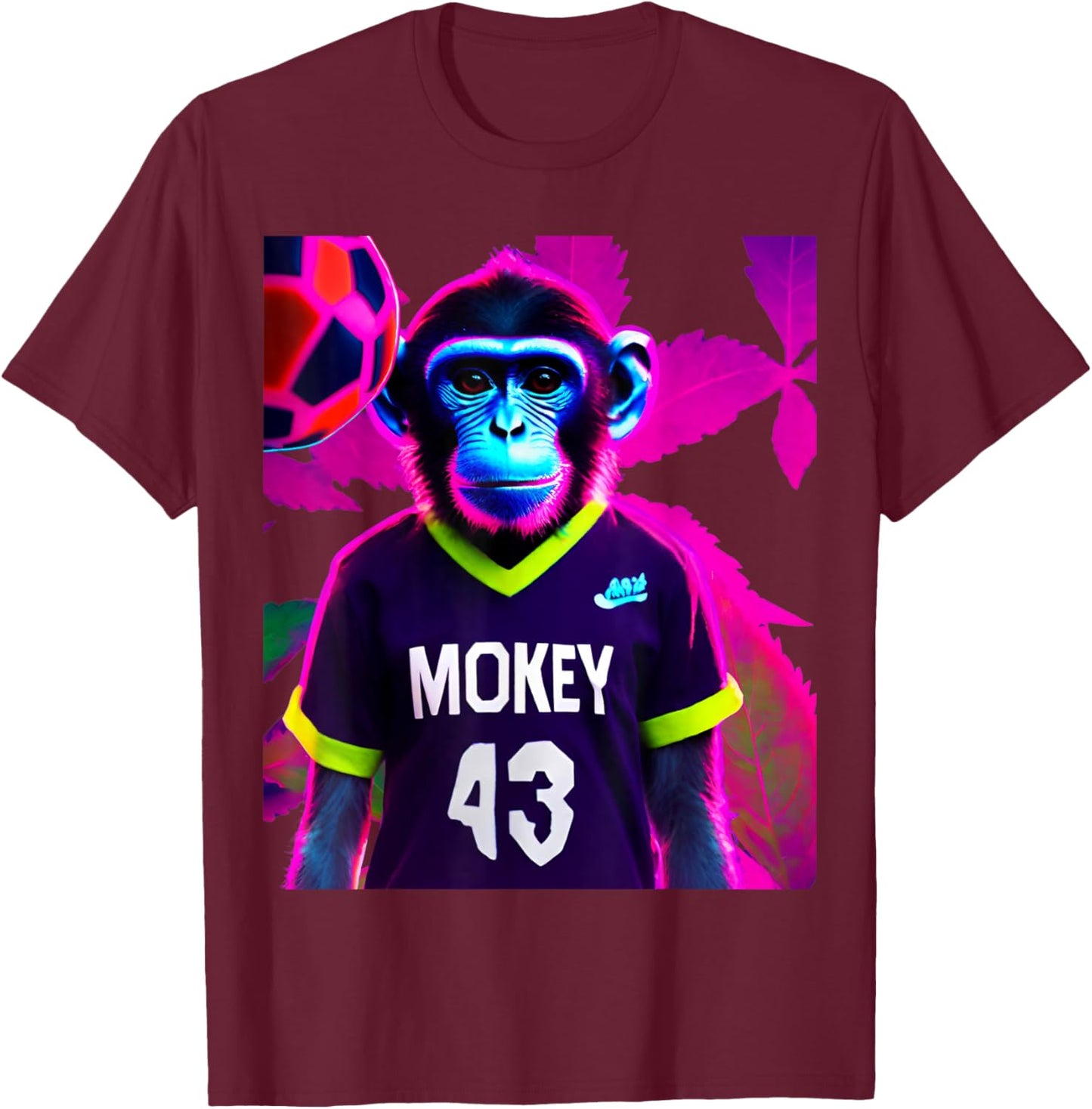 Soccer Monkey Autumn Leaves Led Graphic T-Shirt - T-Shirt | Maroon