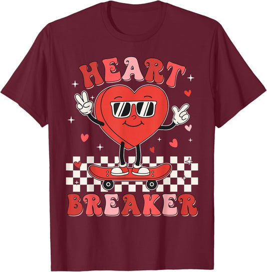 Cute Groovy Valentines Day Funny Valentine Kids Boy Toddler T-Shirt - T-Shirt | Maroon