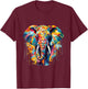 Cool Colorful Elephant Portrait Graphic T-Shirt - T-Shirt | Maroon