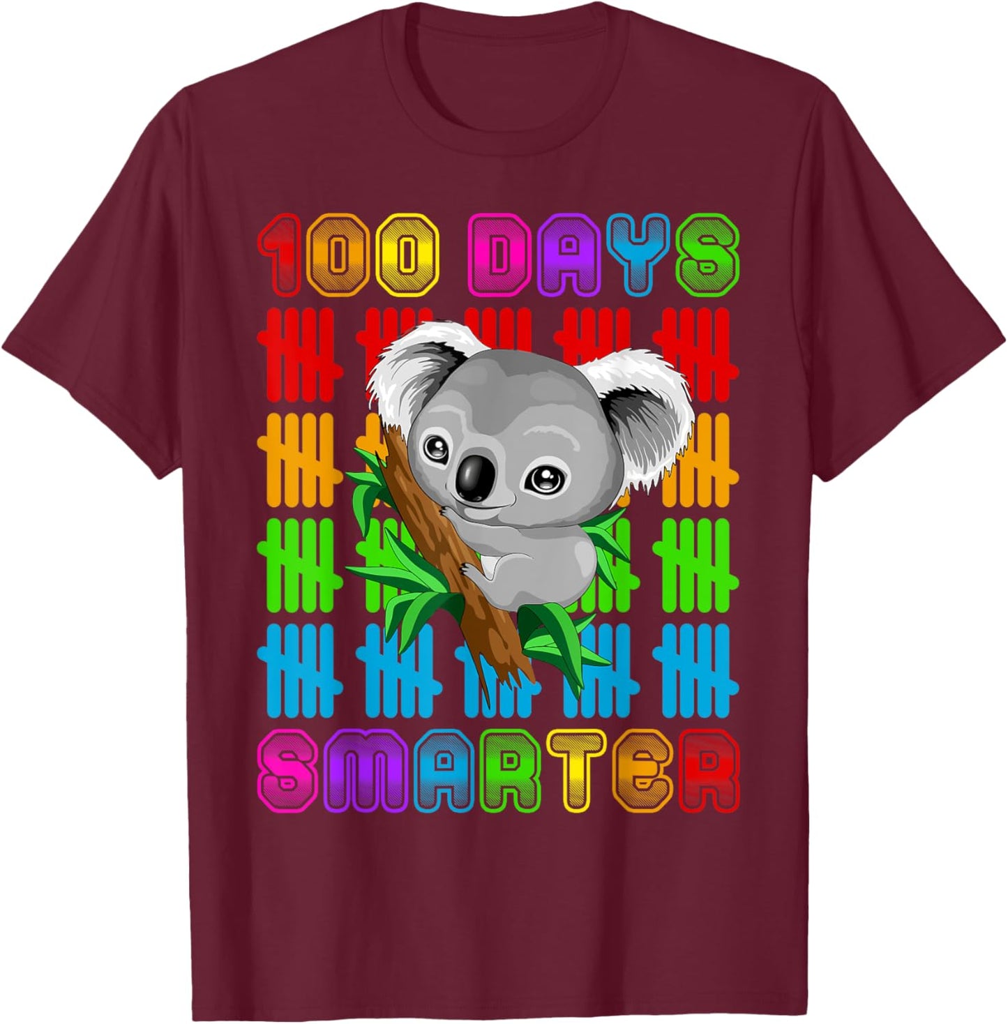 100 Days Smarter Koala Bear Lovers Happy 100th Day Of School T-Shirt - T-Shirt | Maroon