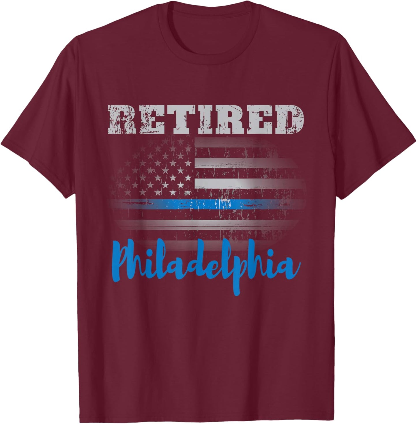 Retired Police Officer Philadelphia American Flag Design Men T-Shirt - T-Shirt | Maroon