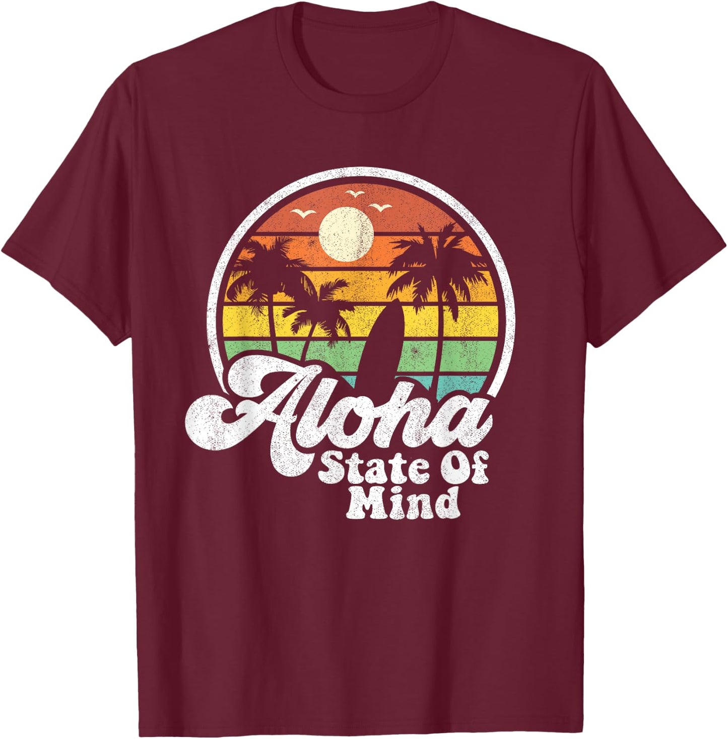 Vintage Hawaii Aloha State Hawaiian Beach Surfing Surf Gift T-Shirt - T-Shirt | Maroon