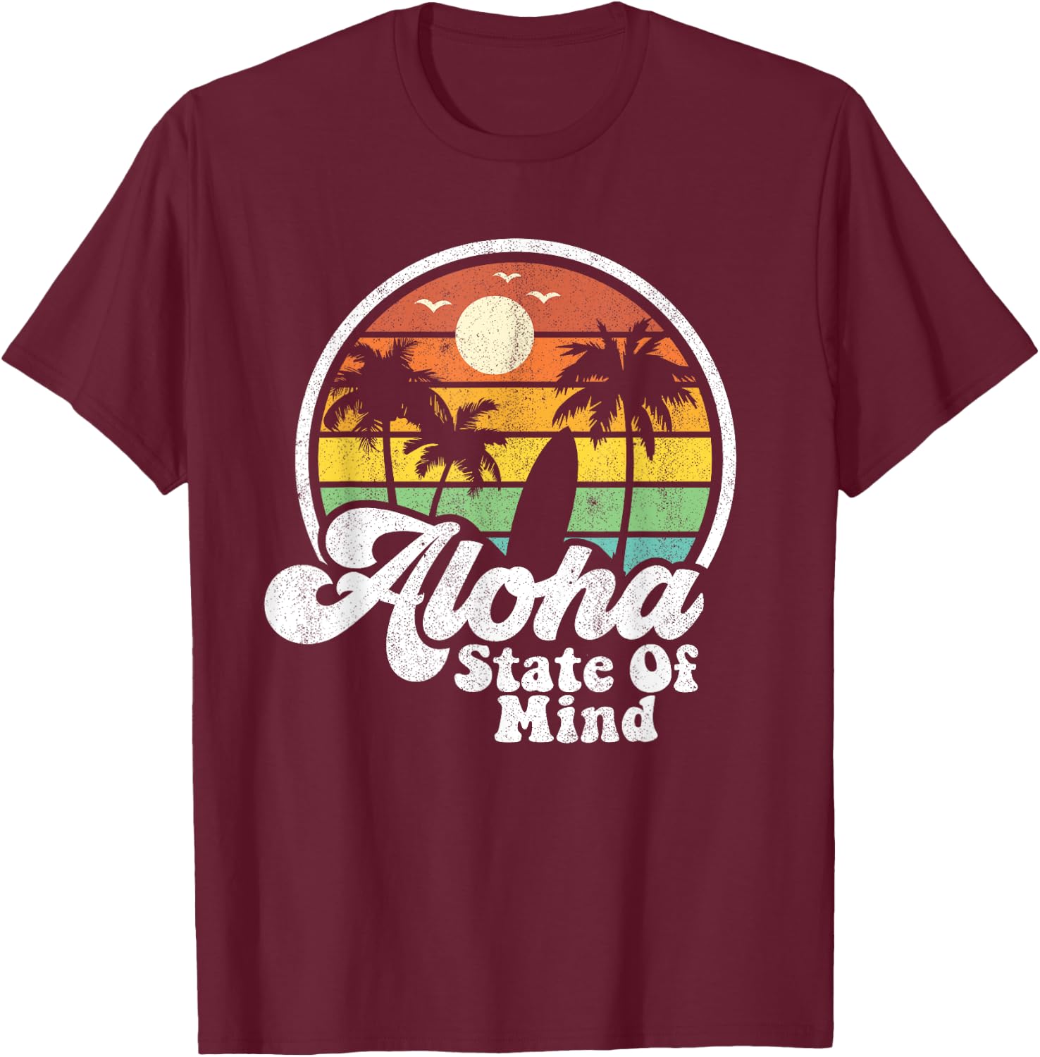 Vintage Hawaii Aloha State Hawaiian Beach Surfing Surf Gift T-Shirt - T-Shirt | Maroon