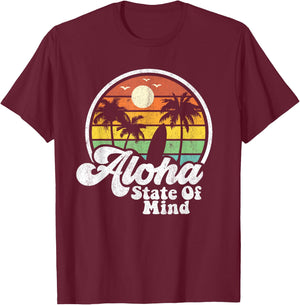 Vintage Hawaii Aloha State Hawaiian Beach Surfing Surf Gift T-Shirt - T-Shirt | Maroon