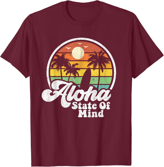 Vintage Hawaii Aloha State Hawaiian Beach Surfing Surf Gift T-Shirt - T-Shirt | Maroon