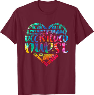 Tie Dye Registered Nurse - RN Nursing Heart Nurse Day Week T-Shirt - T-Shirt | Maroon