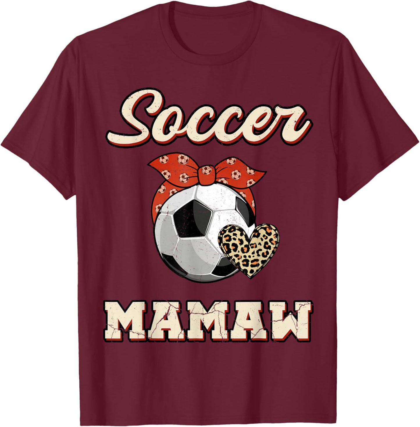 Soccer Mamaw Bandana Leopard Heart Fans Mother's Day T-Shirt - T-Shirt | Maroon